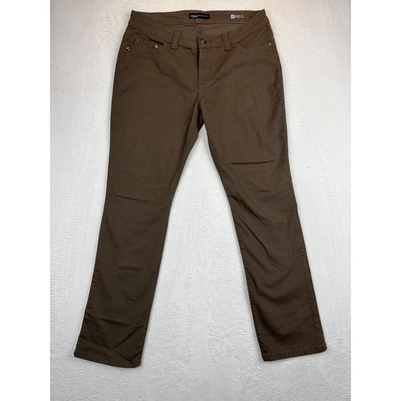 Lee Pants - Lee Platinum Label Womens Midrise Brown BackPocket Embroidered Sz 12 Rhinestones